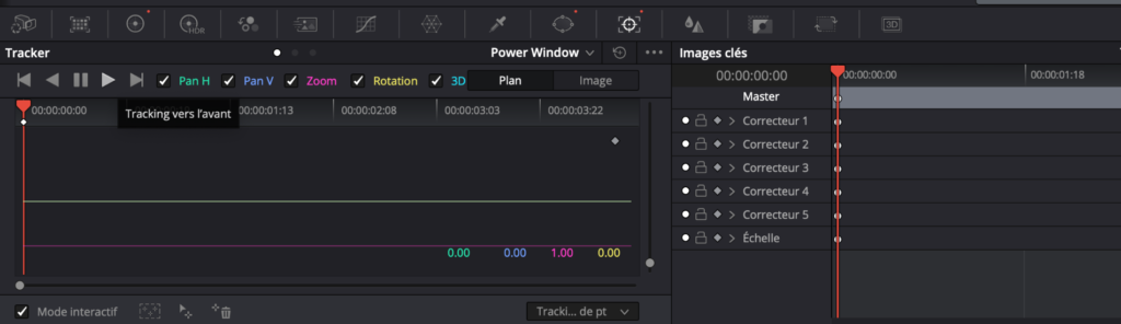 Étalonnage — Passage en mode interactif et tracking vers l'avant.