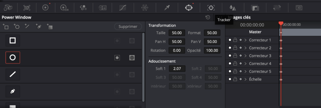 Étalonnage — Activation d'un masque pour traquer.